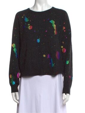 Brodie Cashmere Black Crewneck Sweater w/ Foul Rainbow Paint Splatter sz Med